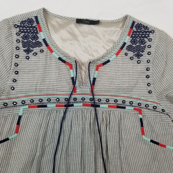 Blue and White Striped Embroidered Dress Size S - Picture 6 of 9